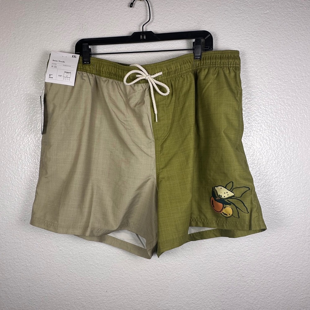 Goodfellow & Co Mens XXL Swim Trunks‎ Green Tan Colorblock 5" Inseam NWT G9356E